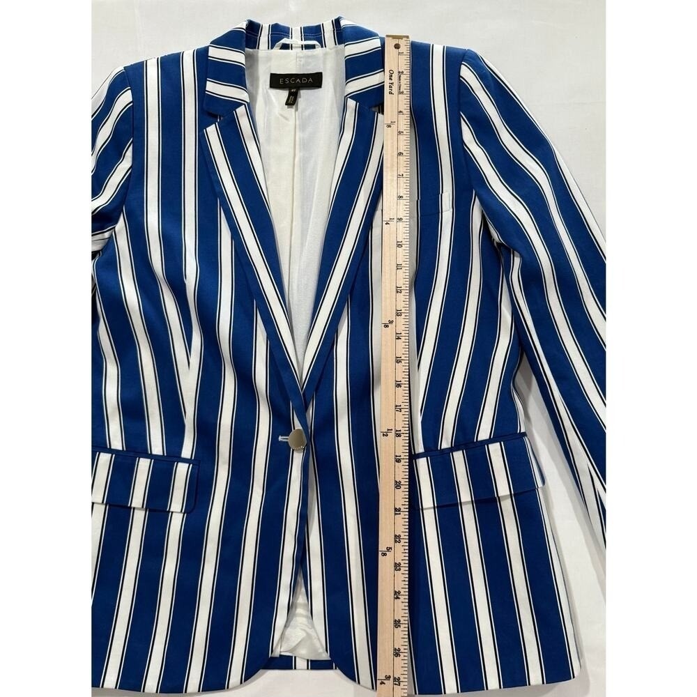 Escada Cabana Womens Blue White Striped Blazer Jacket Size 40 US 10 W87 - Picture 10 of 12